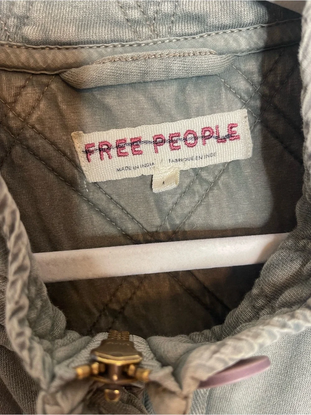 Free People Juno Green quilted coat Jacket size large